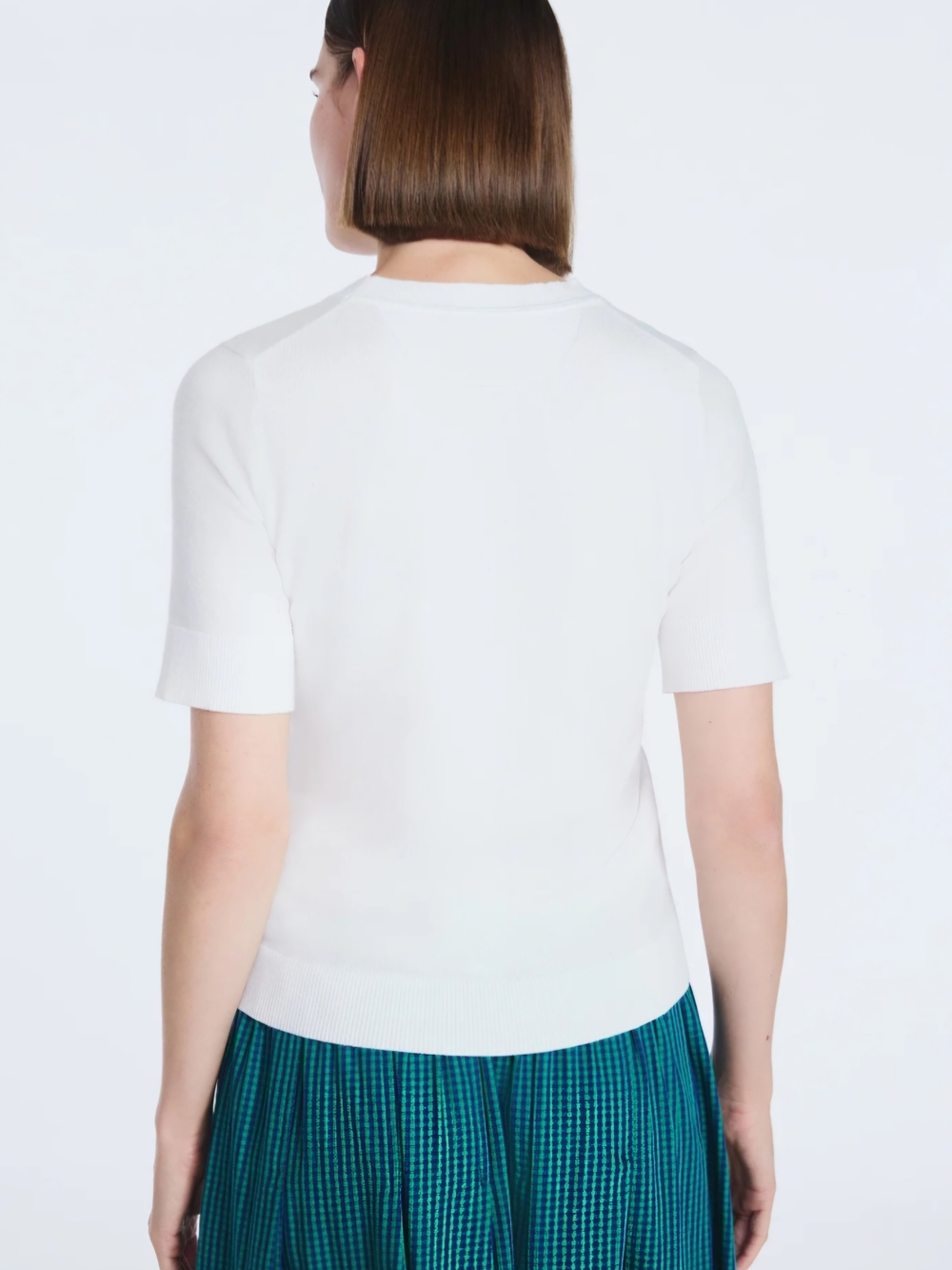 NWT Free Assembly Cozy Yarn Sweater Tee Cream Ribbed Short Sleeve Pullover - Picture 4 of 6